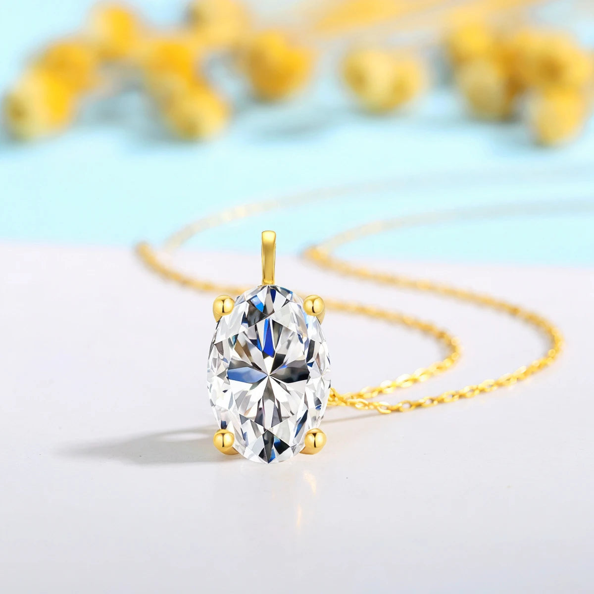 Classic 1-2Ct D Moissanite Solitaire Drop Necklace Diamond Stud Earrings for Women Real 14K Gold Oval Moissanite Pendant Chain
