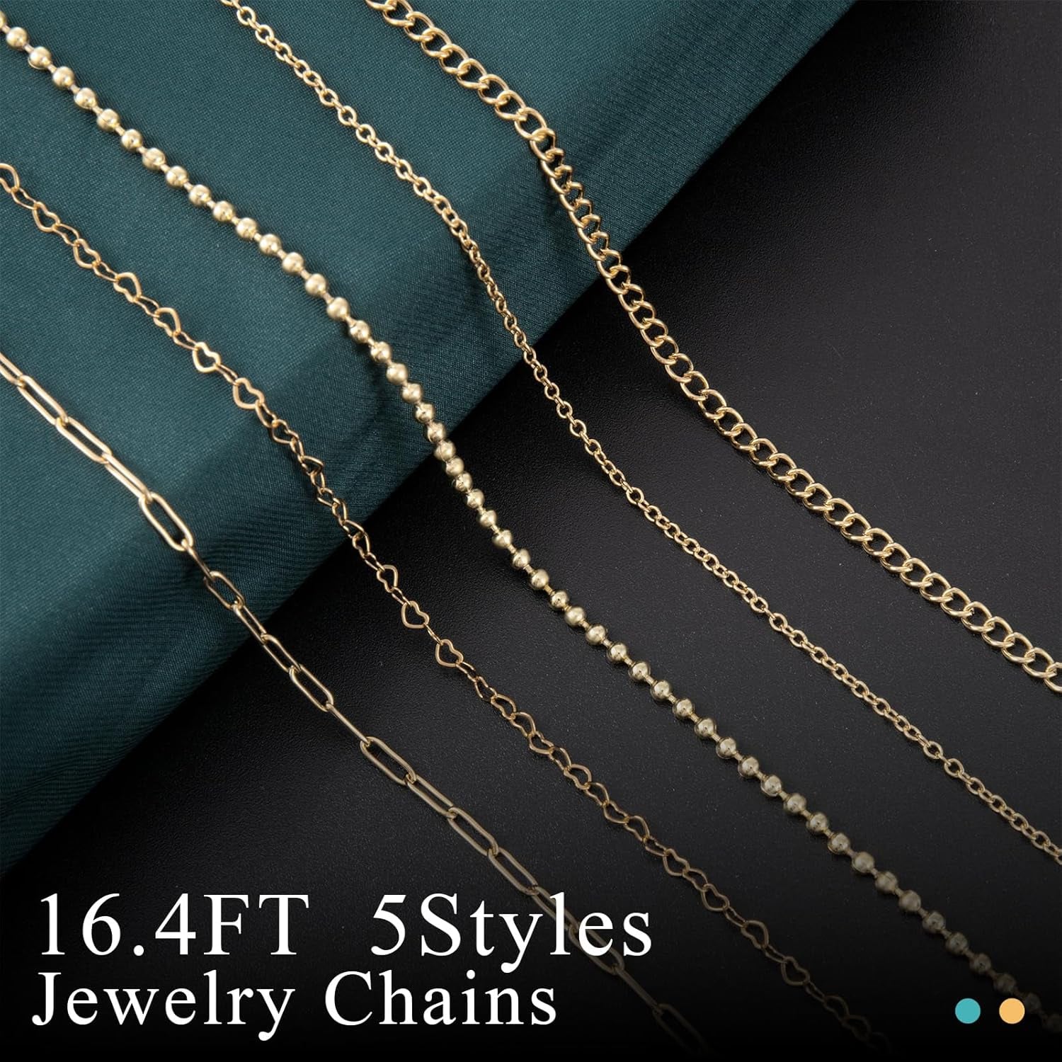16.4 FT Gold Chain for Jewelry Making, Jewelry Making Chains Kit with Jump Rings/Lobster Clasps/Connectors/Charms/Pliers, Stainless Steel Necklace Chains for DIY Craft