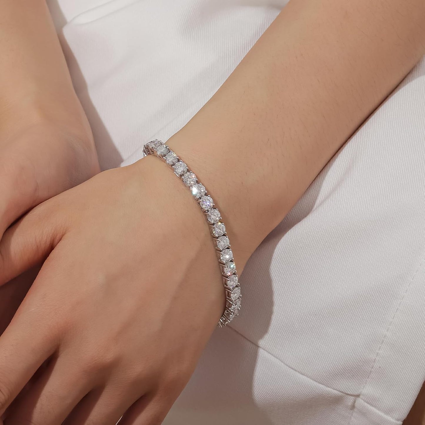 Moissanite Tennis Bracelet 925 Silver Plated 14K Gold 3-6.5Mm D Color VVS1 round Cut Moissanite Bracelets for Women Men Gift Birthday Anniversary