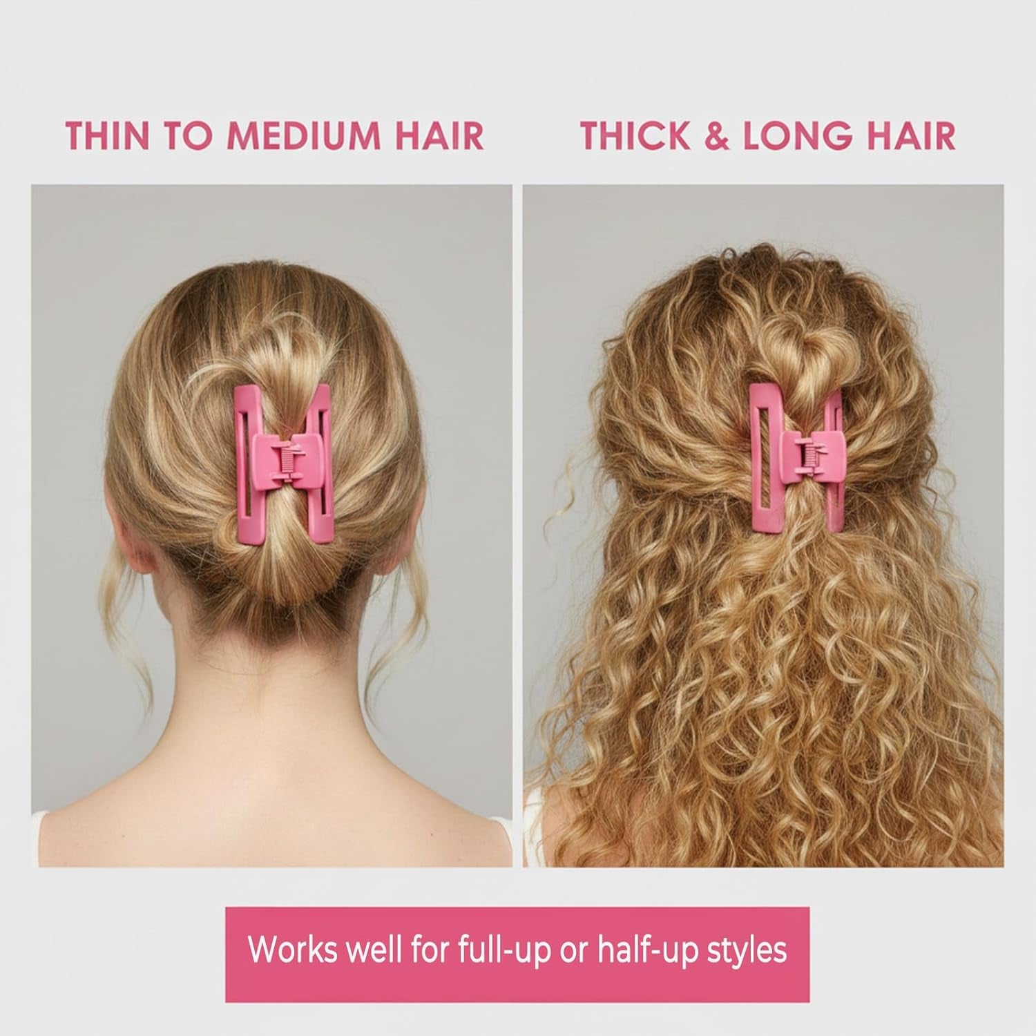 8Pcs Hair Clips and Scrunchies Set for Women – 4 Non-Slip Matte Medium Claw Clips, 4 Large Satin Scrunchies, Hair Accessories for Thick Thin Hair, Party, Daily Use (Pink Colors Set)