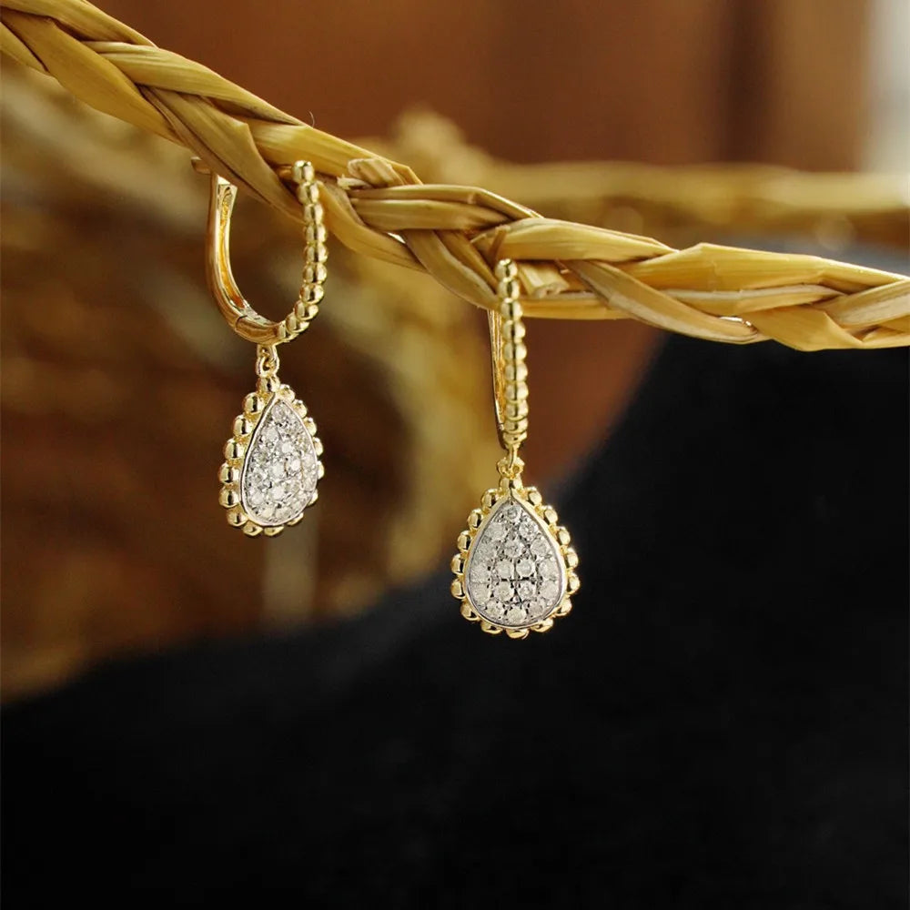 Shelly Vintage Real 18K Solid Yellow Gold AU750 Jewelry Natural Diamonds Water Drop Design Drop Earrings for Women Party Gift
