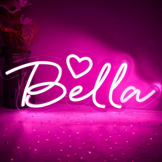 Bella Name Neon Sign for Wall Decor Bella Neon Light for Kids Room Dimmable Name LED Light up Sign for Girl Bedroom Birthday Party Decoration Size16.1 * 6.5In(Jtd052)