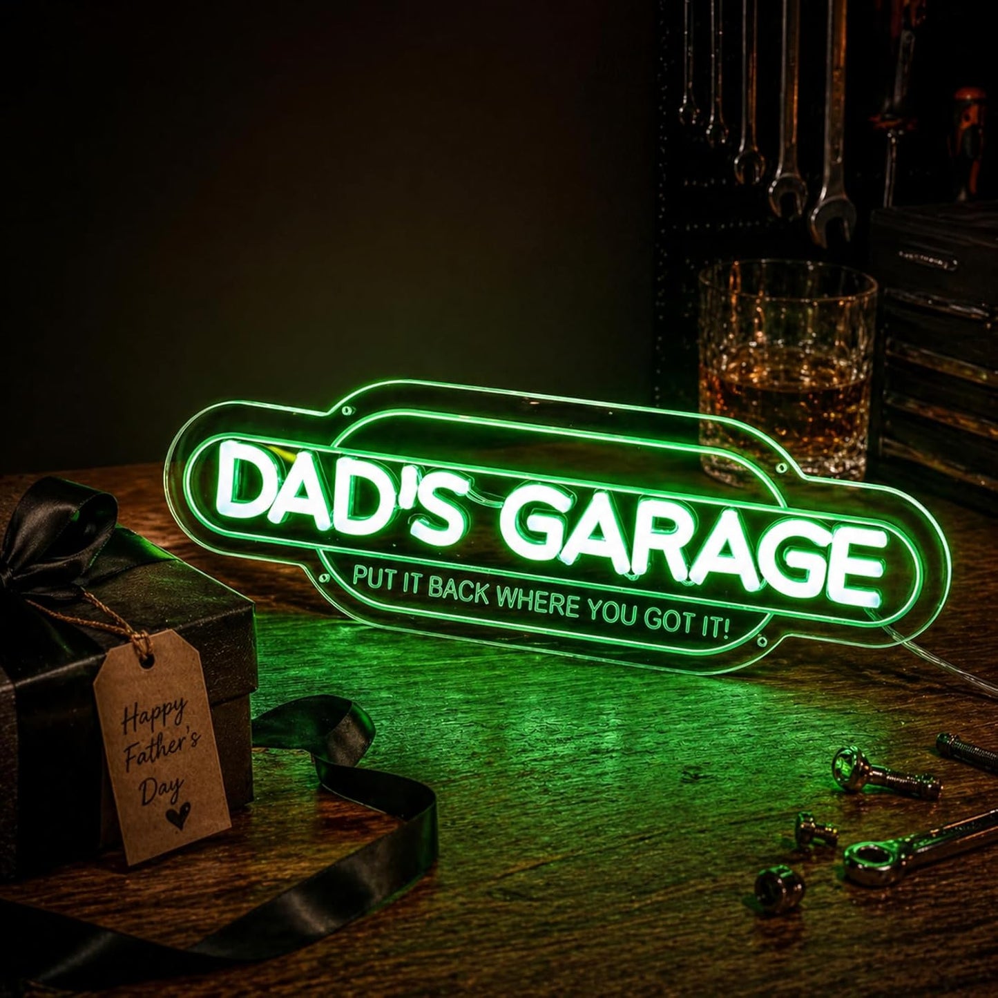 Green Dad’S Garage Neon Sign, Dimmable Handmade Acrylic Garage LED Light Sign, Put It Back Where You Got It 3D Garage Neon Signs Wall Decor, Birthday Father’S Day Gift for Dad Men 16 X 4.9 In