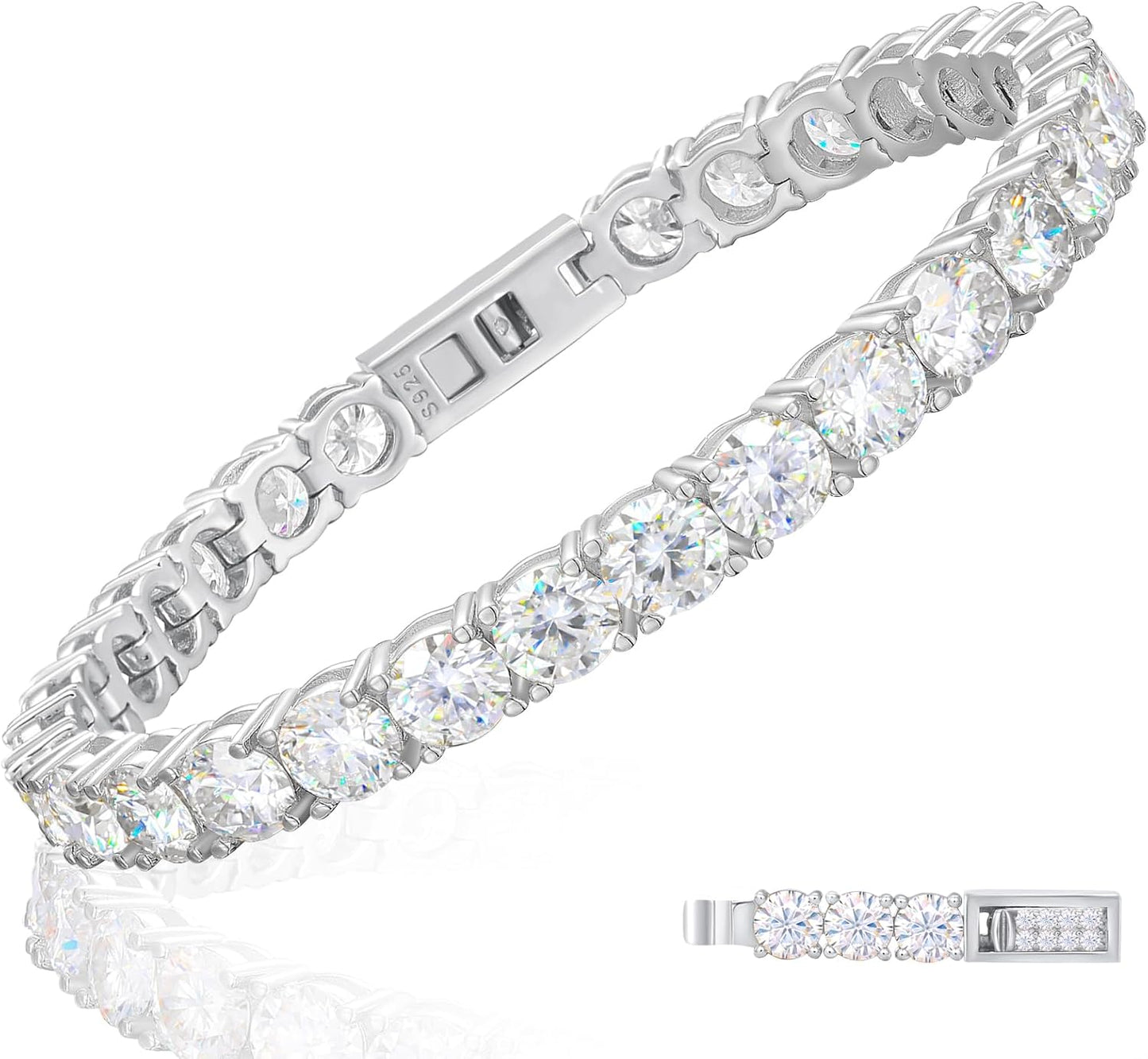 Moissanite Tennis Bracelet 5.0-21.0CT 18K Gold Plated S925 Sterling Silver Tennis Bracelet 3/4/5MM D Color VVS1 round Moissanite Bracelet for Women Men Simulated Diamonds Bracelets Jewelry Gifts