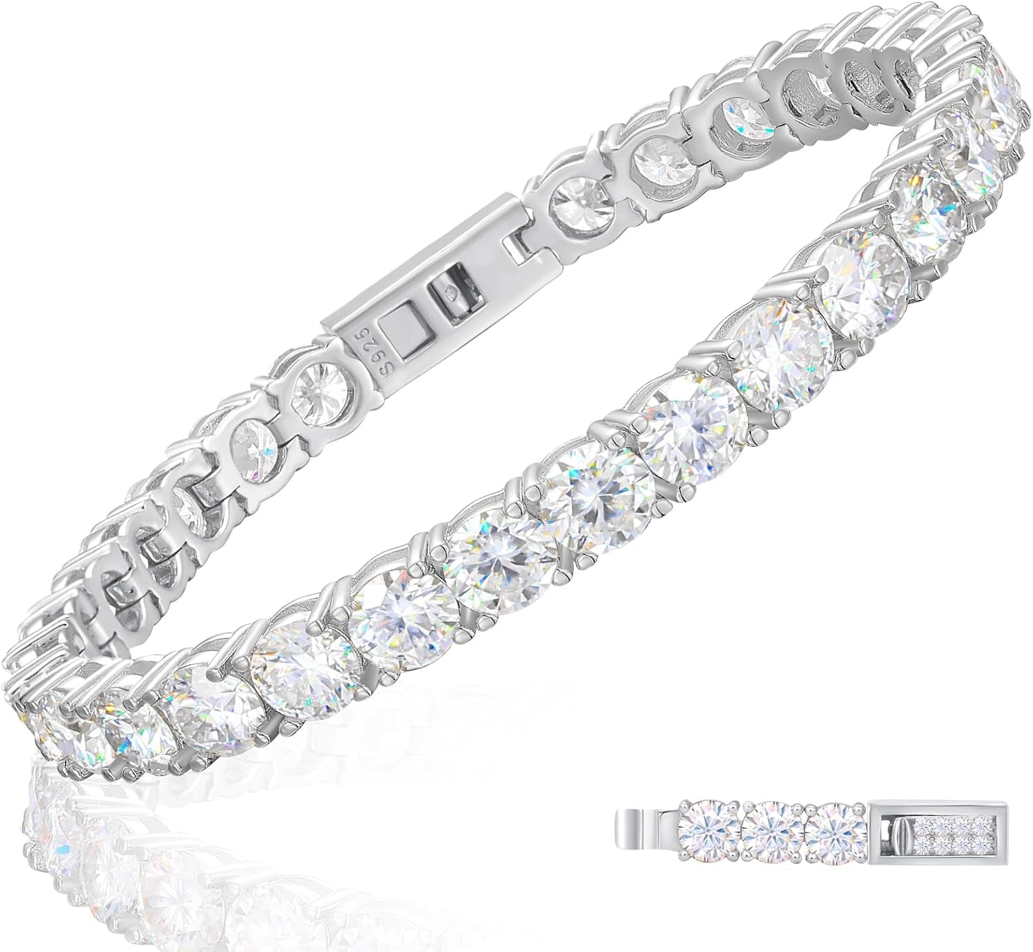 Moissanite Tennis Bracelet 5.0-21.0CT 18K Gold Plated S925 Sterling Silver Tennis Bracelet 3/4/5MM D Color VVS1 round Moissanite Bracelet for Women Men Simulated Diamonds Bracelets Jewelry Gifts