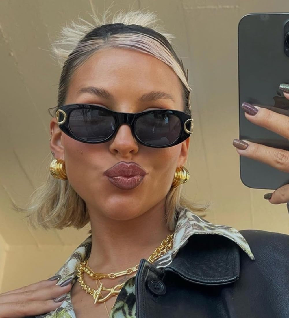 Retro Oval Sunglasses for Women 90S Classic Cat Eye Frame Sun Glasses Fashion Vintage Gold Metal Shades BS1800S