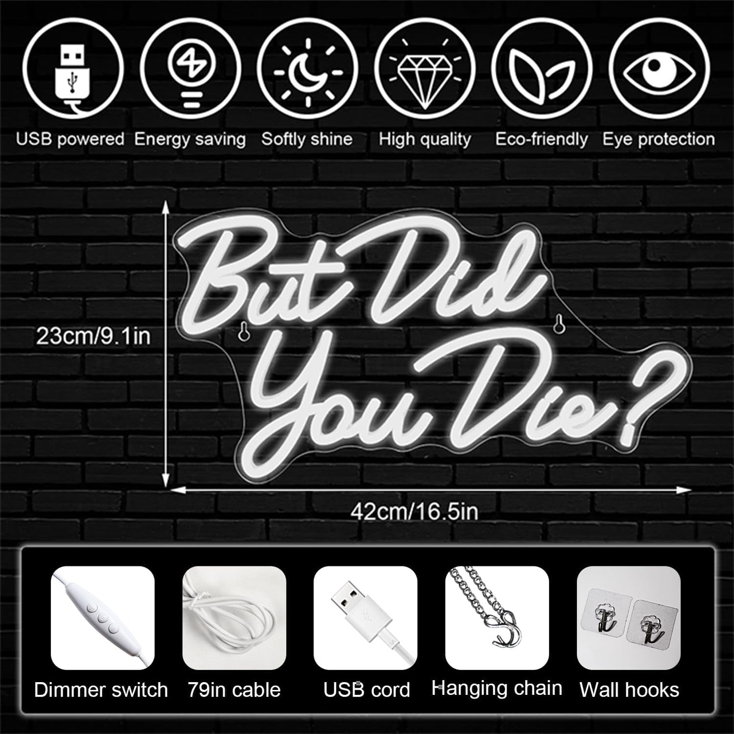 but Did You Die Neon Led Sign, White Neon Signs for Wall Decor, Letter Neon Lights with USB Powered for Room Decor, Bedroom, Office, Gym, Livingroom