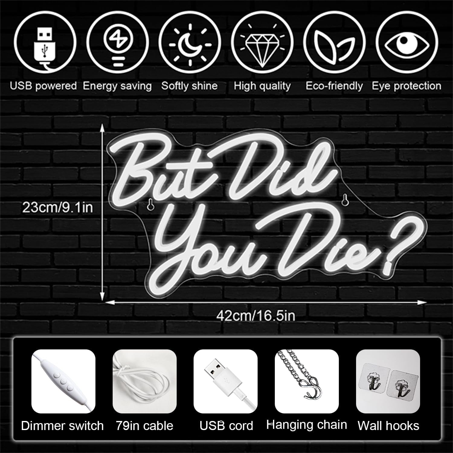 but Did You Die Neon Led Sign, White Neon Signs for Wall Decor, Letter Neon Lights with USB Powered for Room Decor, Bedroom, Office, Gym, Livingroom