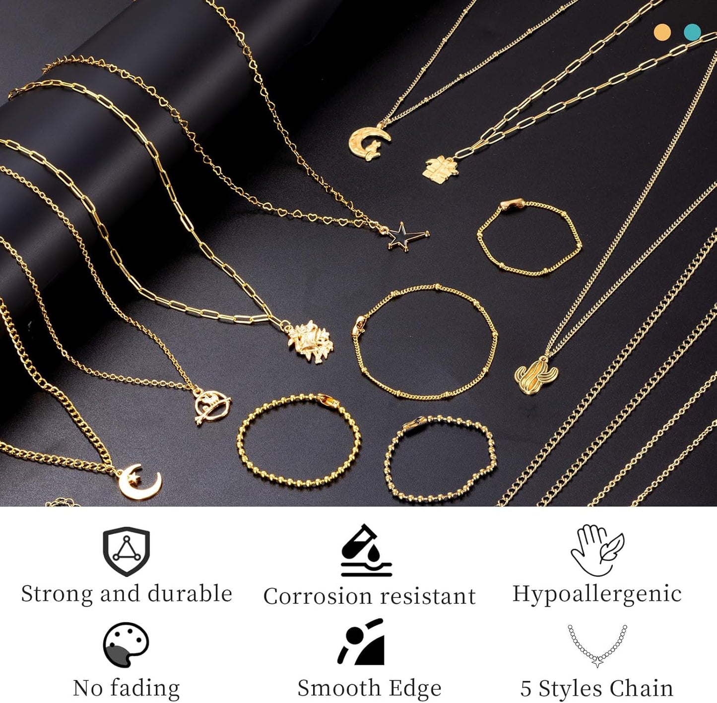 16.4 FT Gold Chain for Jewelry Making, Jewelry Making Chains Kit with Jump Rings/Lobster Clasps/Connectors/Charms/Pliers, Stainless Steel Necklace Chains for DIY Craft