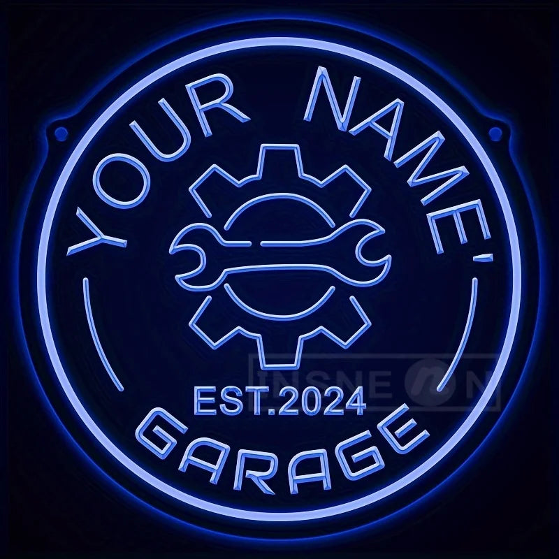 Custom Your Name Neon Garage Sign Gear Design USB Adjustable Brightness LED Wall Decor Auto Enthusiasts Parties Garage Decor