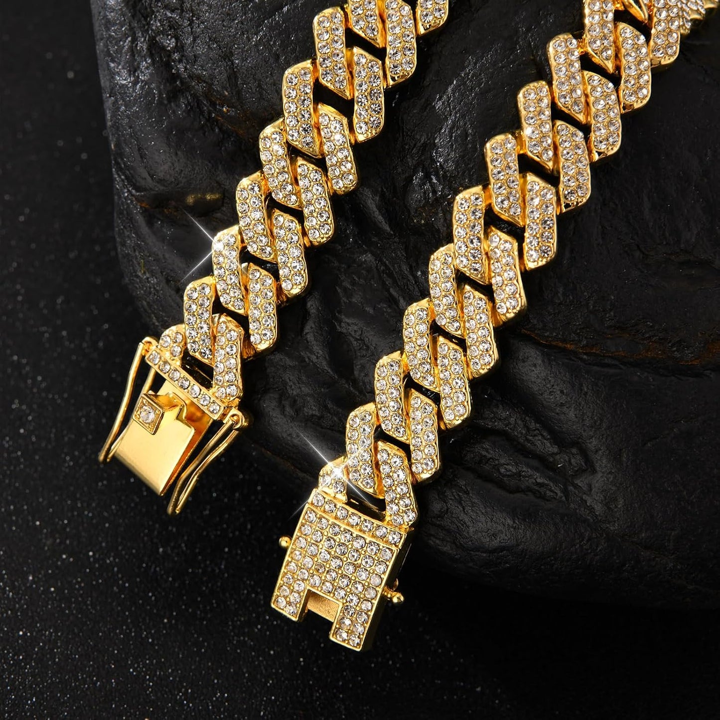 Mens Cuban Link Chain Iced Out Cuban Necklace 18K Gold & Silver Plated Chain for Men Women 14Mm Hip Hop Jewelry
