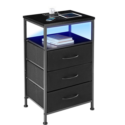 Nightstand With Charging Station, Bedside End Table With 5 Fabric Drawers & USB-Type-C Ports And Outlets
