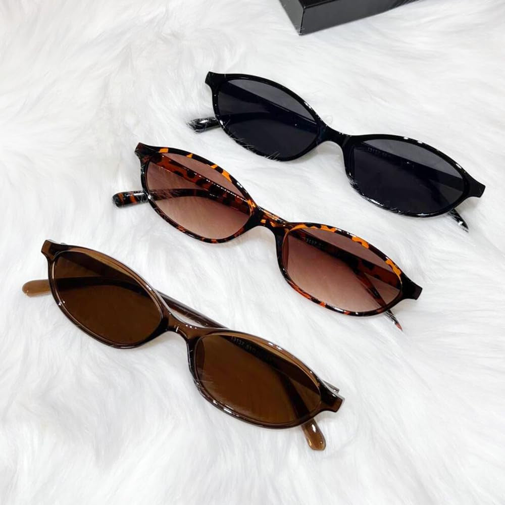 Retro Oval Sunglasses for Women 90S Design Small Cat Eye Sun Glasses UV Protection Y2K Trendy Narrow Shades