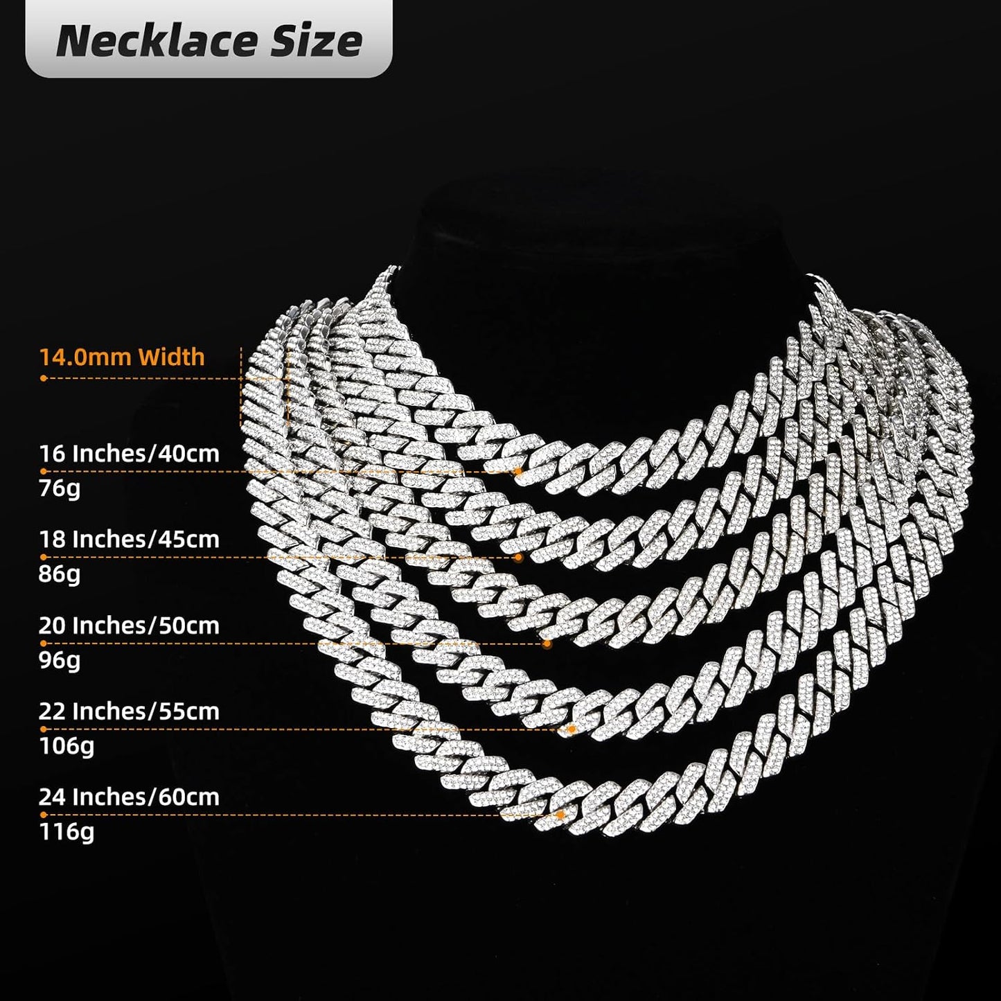 Mens Cuban Link Chain Iced Out Cuban Necklace 18K Gold & Silver Plated Chain for Men Women 14Mm Hip Hop Jewelry