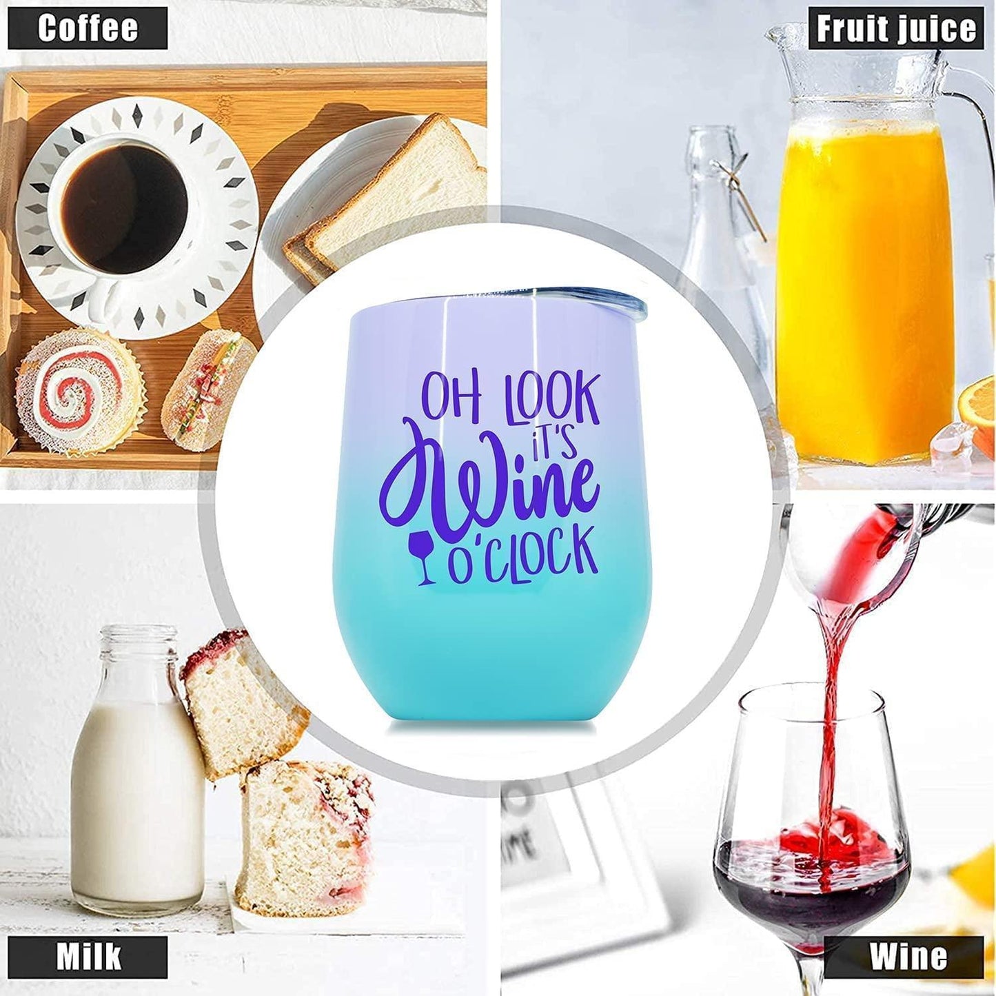 Premium Stainless Steel Wine Tumbler with Lid 12 oz Double Wall Vacuum Insulated