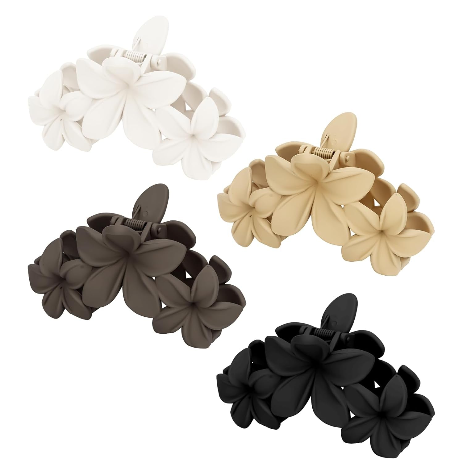 Matte Flower Hair Accessories - 4PCS Large Plumeria Hawaiian Hair Clips with Strong Hold for Women, Non-Slip and Cute