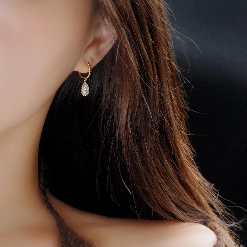Shelly Vintage Real 18K Solid Yellow Gold AU750 Jewelry Natural Diamonds Water Drop Design Drop Earrings for Women Party Gift