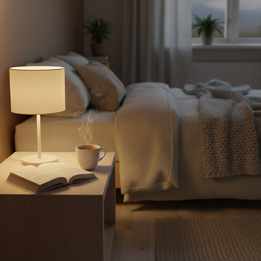 Cozy Ambient Lamp – glowing on bedside table lifestyle photo
