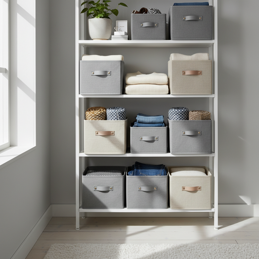 Foldable Storage Box – stacked on bedroom shelf lifestyle photo