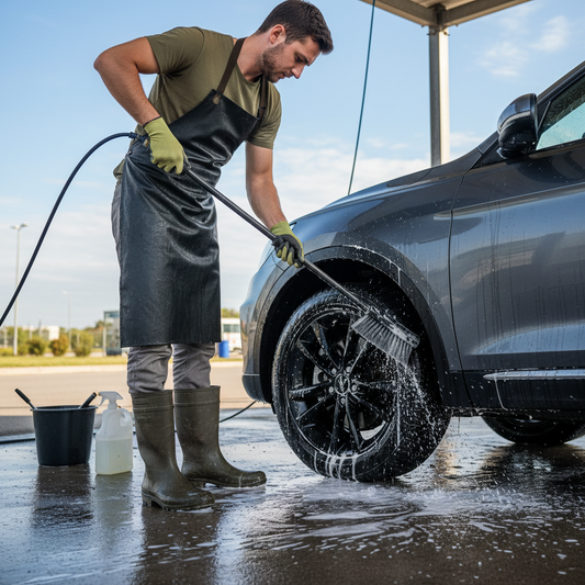 Heavy-Duty Car Cleaning Brush – scrubbing wheel arch lifestyle photo