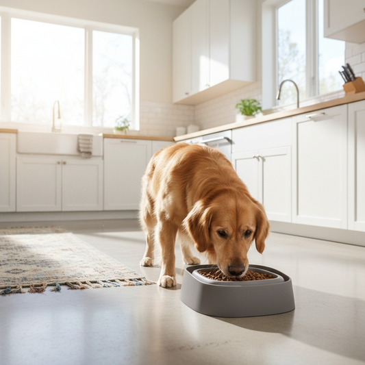 Anti-Spill Pet Bowl – dog eating from bowl lifestyle photo