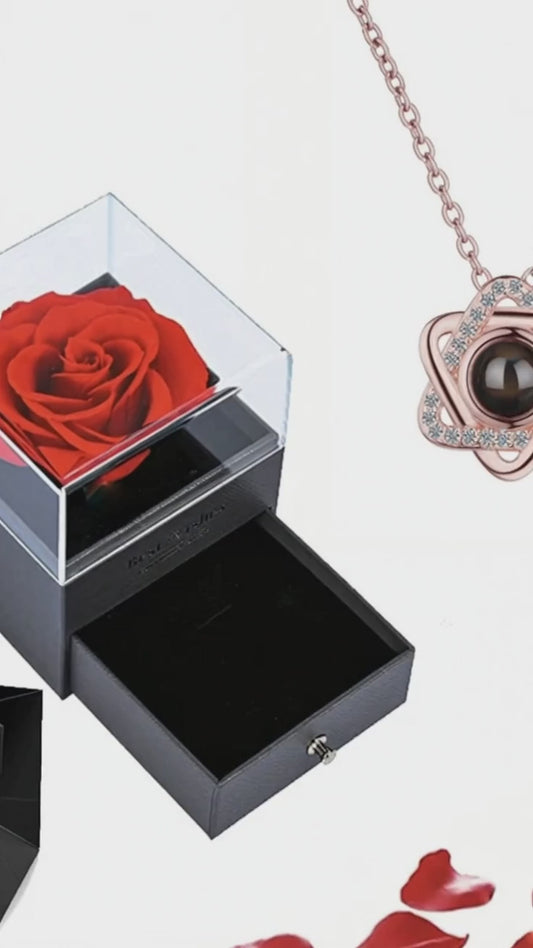 Projection Necklace Set with Rose Gift Box 100 Languages I Love You Heart Pendant Jewelry 2023 Hot Sale Accessories Dropshipping