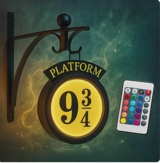 9¾ Platform Hanging Night Light – Platform 9 3/4 Light LED Wall Mount Lamp with Remote Magic Wall Decor for Bedroom Living Room or Patio Decorative Lighted Wall Sign for Fantasy-Themed Room or Gift