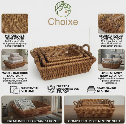Woven Willow Home Organization Baskets – Set of 3
