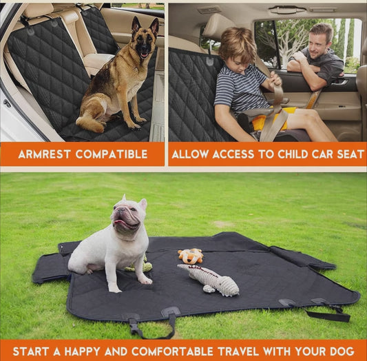 Dog Car Seat Cover, Back Seat Cover for Dogs Pet Car Seat Protector Waterproof Bench Car Seat Cover, Non-Slip Rear Seat Cover Fits Middle Armrest for Most Cars Suvs Trucks - Black